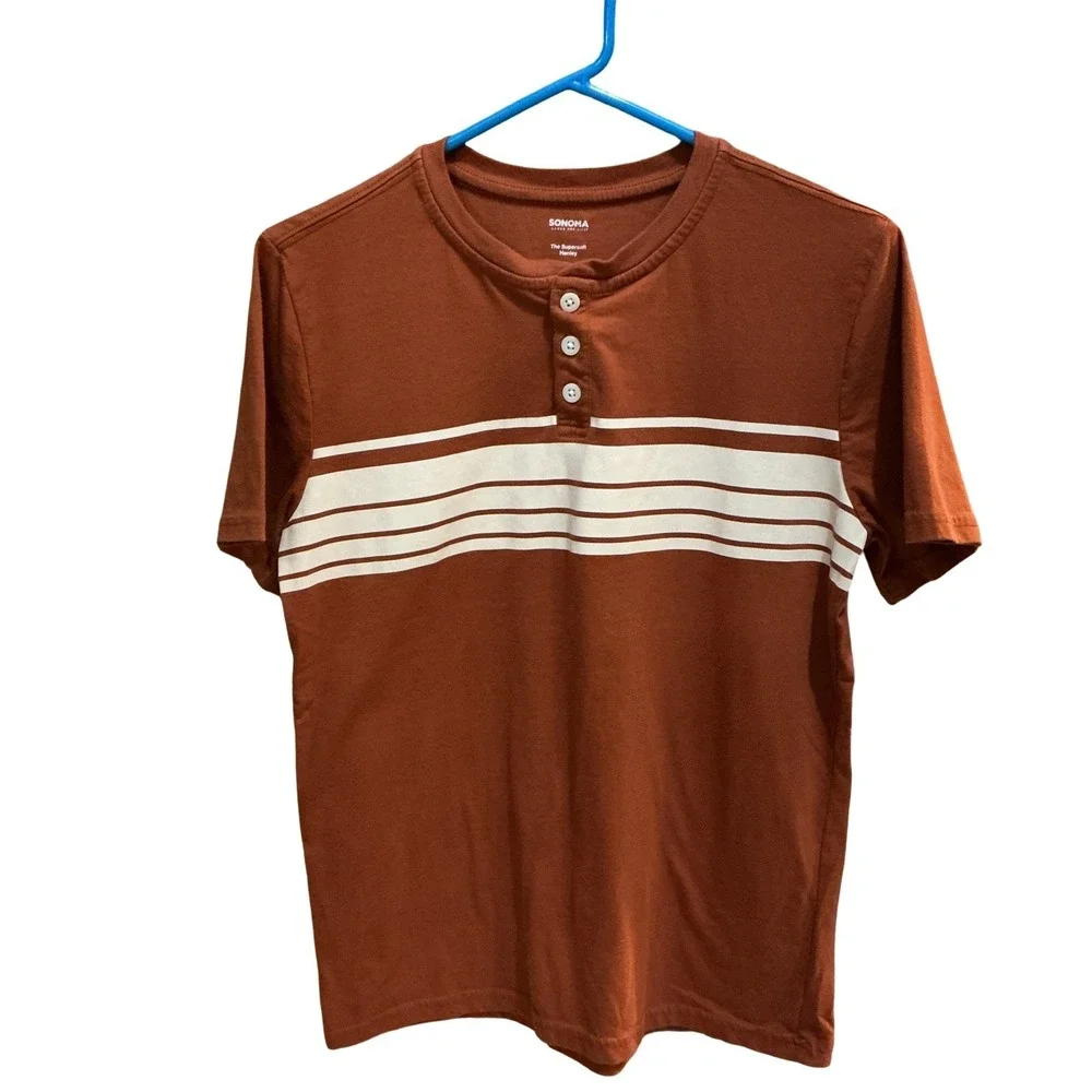 Sonoma‎ Goods For Life Boys XL Supersoft Henley Rust Orange Striped Shirt